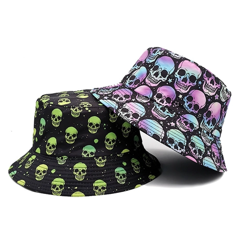Unisex Totenkopf Anglerhut Polyester Streetwear Sonnenhut Für Outdoor Reisen Wendbar Fischerhut Für Damen Herren
