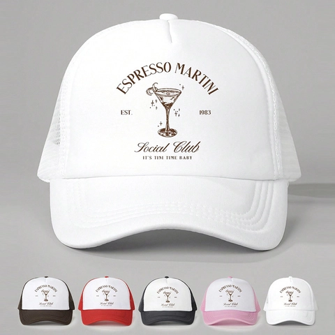 Espresso Martini Social Club Trucker Hat Vintage Mesh Adjustable Polyester Baseball Cap Sun Protection Outdoor