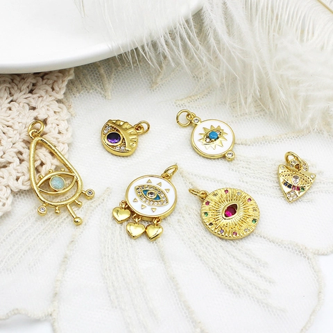 Boze Oog Hanger DIY Sieraden Maken 18K Verguld Koper Micro Pave Zirkonia Emaille Hart Ronde Vorm