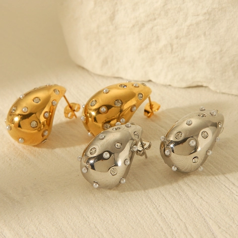 Teardrop Water Drop Earrings Stainless Steel Inlaid Faux Artificial Pearl Rhinestone 18K Gold Plated Fashion Jewelry For Women