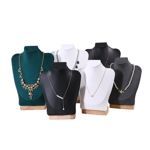 Necklace Display Stand Mannequin Bust With Solid Wood Base Velvet Microfiber Jewelry Portrait Neck Rack For Store Countertop