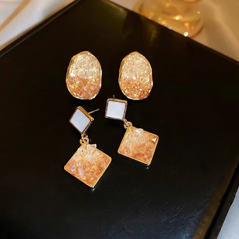 Geometric Crystal Stud Earrings With Silver Earring Post Oval Square Retro French Style Elegant Jewelry For Women