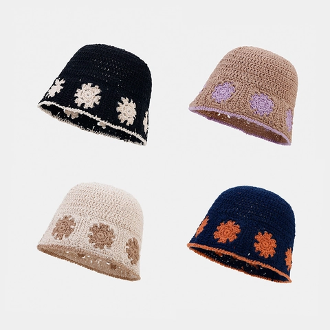 Cappello Alla Pescatora In Cotone All'Uncinetto Con Motivi Floreali Traforati Retro Giapponese Boho Cappello Da Sole In Maglia Donna