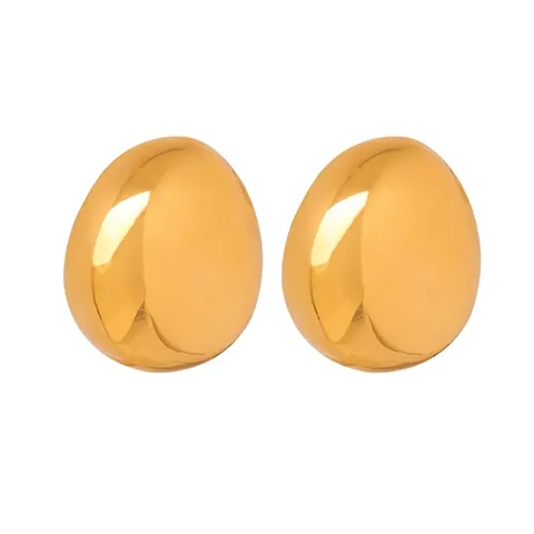 Boucles D'oreilles Ovales Bombées Acier Titane Plaqué Or Poli Miroir Forme D'œuf Bijoux Minimalistes Pour Femmes