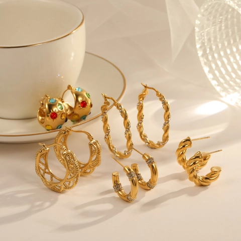 Ins Stijl Roestvrij Staal Zirconia Oorbellen Voor Vrouwen Elegante Kunstparel Gedraaid Bamboe Ontwerp Sieraden