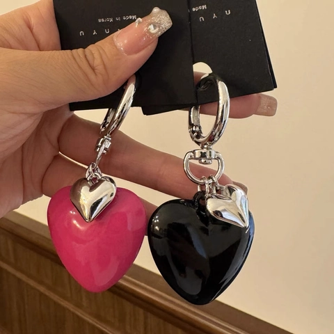 Portachiavi in Stile Coreano in Resina Lucida a Cuore Grande per Donna Ciondolo per Borsa Auto Accessorio Cuore Lucidato 3D