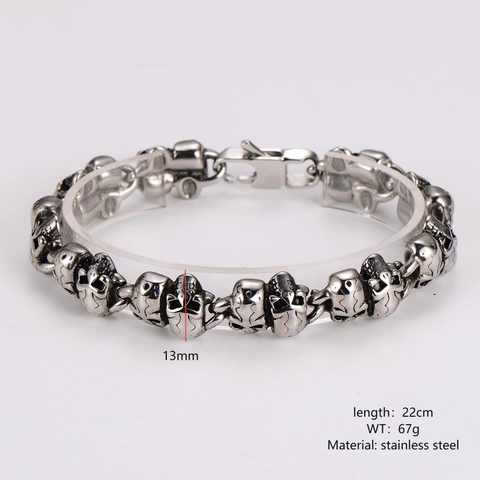 Pulsera De Eslabones Con Calavera Acero Inoxidable 304 Estilo Gótico Punk Rock Biker Joyería Color Plata Vintage Para Hombre