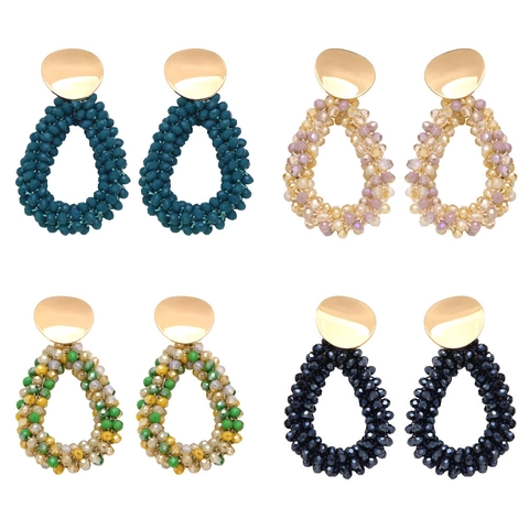 Retro Teardrop Dangle Earrings With Colorful Beaded Hollow Weave Geometric Bohemian Style Jewelry For Women