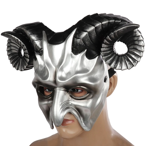 Halloween Dämon Maske Große Gekrümmte Ziegenhörner PU Schaum Horror Realistische Cosplay Kostüm Requisiten Karneval Party