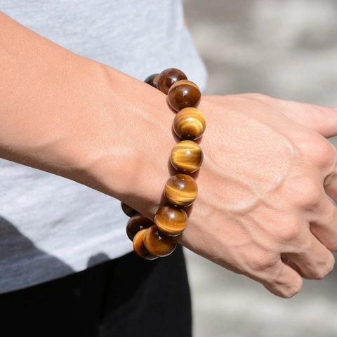 Natural Tiger Eye Stone Beaded Bracelet Polished Round Chatoyancy Gemstone Jewelry For Women And Men