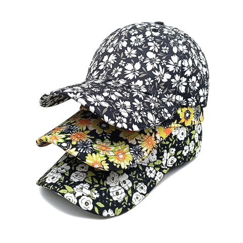 Baseballkappe Mit Blumendruck 100% Polyester Damen Verstellbare Metallschnalle Outdoor Sonnenschutz Mode Hut