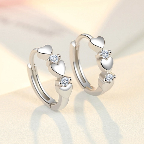 Hart Ring Oorbellen Koper Met Zirkoon En 925 Sterling Zilveren Oorbelpen Elegante Sieraden Voor Vrouwen