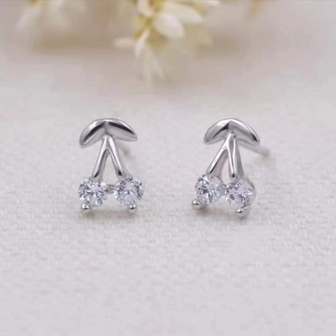 Orecchini a Bottone in Rame a Forma di Ciliegia in Stile Coreano Con Zirconia Viola Bianco Per Donna Gioielli di Moda
