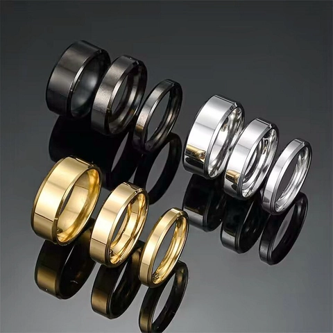 Semplice Anello in Acciaio Inossidabile per Uomo Donna Fascia a Doppio Bordo Smussato Lucido Taglia 4 6 8 Oro Argento Nero