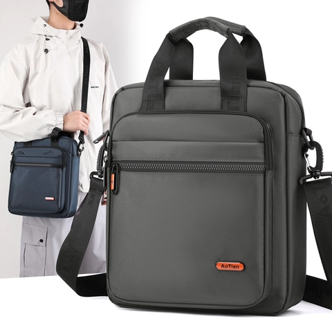 Men Vertical Crossbody Bag Waterproof Oxford Cloth Business Messenger Handbag Multi-Pocket Leisure Shoulder Bag For Travel
