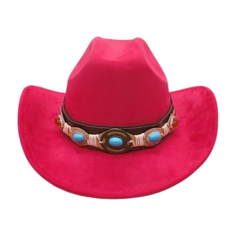 Cappello Da Cowboy Occidentale Tesa Larga Feltro Scamosciato Perlina Turchese Fascia Decorativa Etnica Vintage Bohemian Jazz