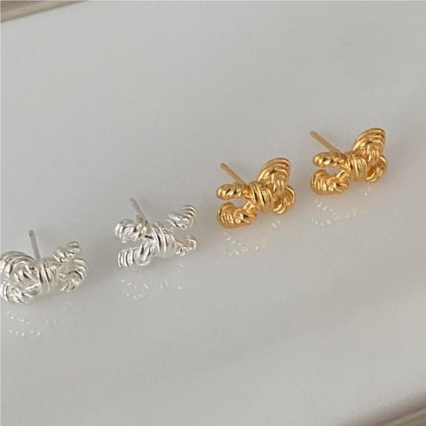 Orecchini A Lobo In Argento Sterling 925 Nodo Intrecciato Fiocco Design Minimalista Stile Coreano Per Donna