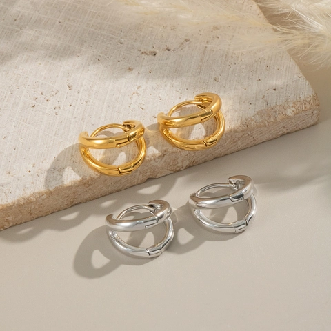 Double Layer C Shaped Hoop Earrings 304 Stainless Steel 18K Gold Plated Smooth Geometric Jewelry For Women Hypoallergenic