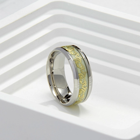 Luminous Dragon Band Ring Stainless Steel Night Glow Jewelry For Men Punk Vintage Chinese Style Polished Finish