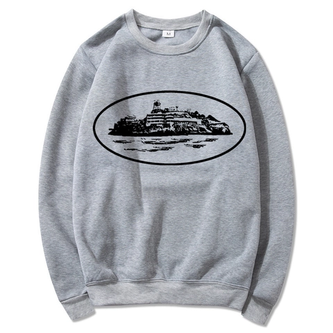Felpa Uomo Girocollo Foderata In Pile Manica Lunga Y2k Stampa Grafica Architettura Isola Streetwear Casual Pullover