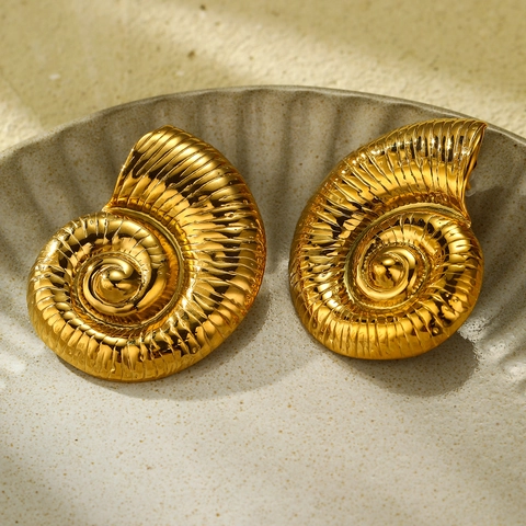 Orecchini a Bottone in Acciaio Inossidabile a Forma di Conchiglia per Donna Placcati in Oro a Spirale Geometrici Gioielli Regalo