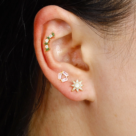 Pendientes de Botón de Estrella de Acero Inoxidable Diamantes de Imitación Geométricos Perforación Oreja Hueso Pendientes Mujeres
