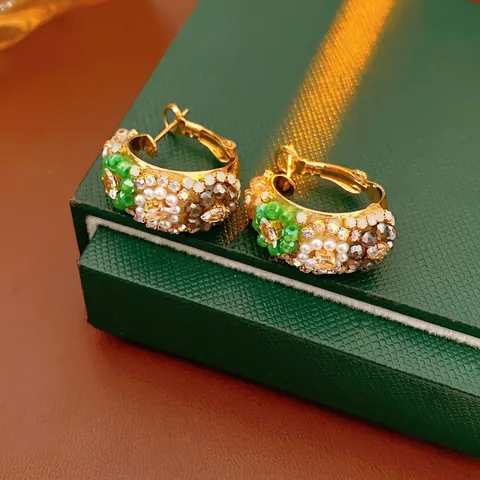 Vintage Retro Palace C-Shaped Hoop Earrings Hand-beaded Glass Artificial Pearl Rhinestone Alloy With 925 Sterling Silver Earring Post