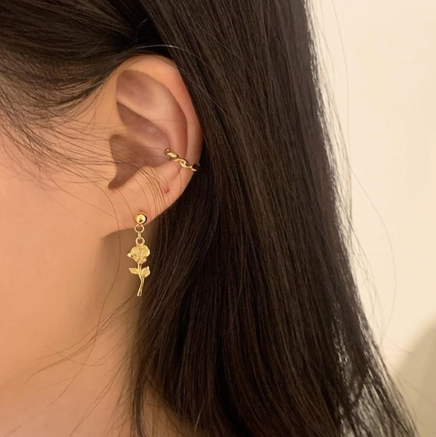 Rosenblüten Ohrstecker Und Ohrmanschette 925 Sterlingsilber 18K Vergoldet Elegante Französische Vintage Stil Schmuck Damen