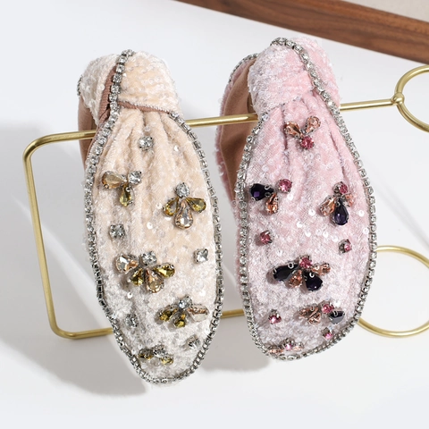 Cerchietto Annodato Barocco Vintage Velluto Strass Paillettes Floreale Farfalla Ape Accessorio Capelli Moda Donne