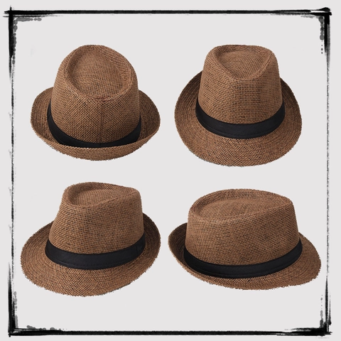 Stroh Fedora Hut Geflochten Atmungsaktiv Sonnenschutz Sommer Strand Jazz Hut Mit Schwarzem Band Für Damen Herren