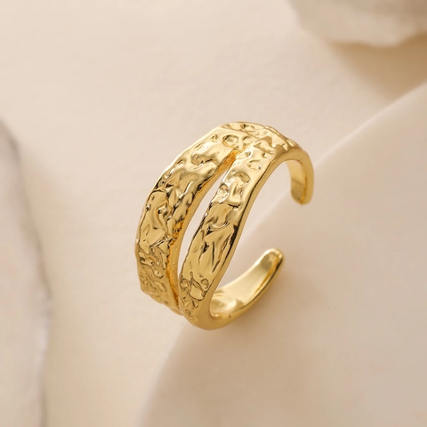 Verstellbare Offene Ringe Für Damen Minimalistisch 18K Vergoldet Kupfer Geometrisch Hammerschlag Textur Schmuck