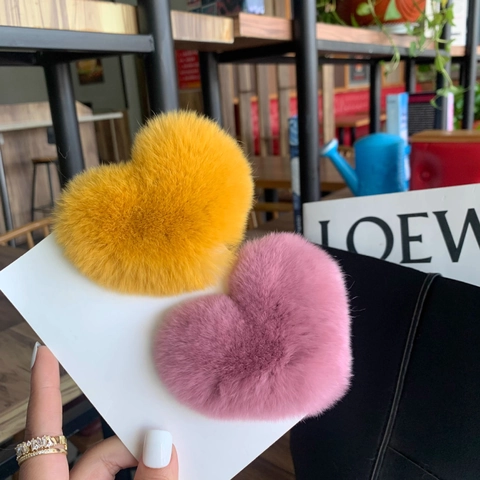 Fermaglio Per Capelli Peluche Cuore Pelliccia Di Coniglio Rex Morbido Clip BB Per Donna Accessorio Moda