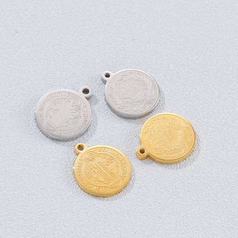 Colgantes Medalla San Benito Religiosos Vintage Acero Inoxidable Dijes Relieve Corona Laurel Para Creación De Joyas