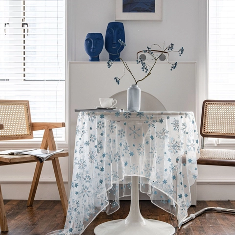 Nappe En Maille Brodée Dentelle Tulle Transparente Couverture Table À Manger Motif Flocon De Neige Cœur Décor De Photographie