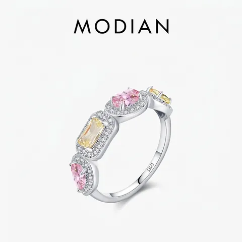 925 Sterling Silber Ring Bunte Quadratische Zirkonia Geometrische Französischer Stil Eleganter Schmuck Für Damen