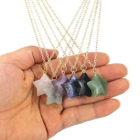 Collana Con Pendente A Stella In Pietra Naturale Per Donna Pentagramma Cristallo Gemma Catena In Lega Dorata Gioielli