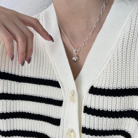 Collana In Argent Sterling 925 Con Ciondolo A Cuore Catena Asimmetrica Chiusura A Barra Gioielli Di Moda Minimalisti Da Donna