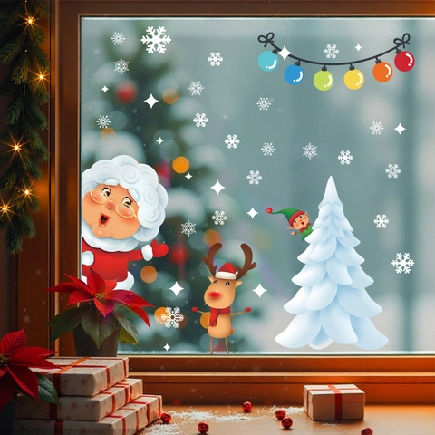 Pegatinas Estáticas Ventana Navidad Papá Noel Reno Muñeco De Nieve Copo De Nieve PVC Decoración Doble Cara Vidrio Puerta Hogar