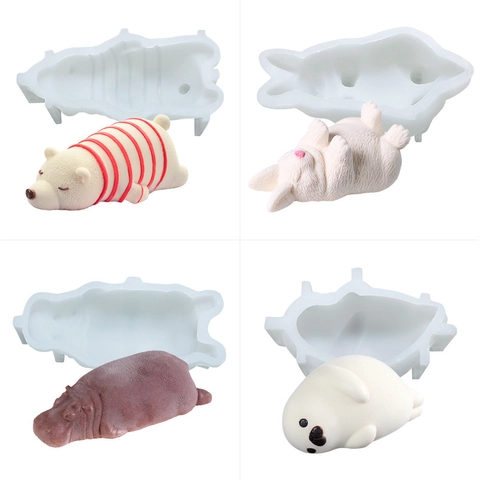 3D Animal Silicone Molds Bear Hippo Crocodile Shape For DIY Scented Candle Mousse Cake Plaster Ornament Car Diffuser Flexible