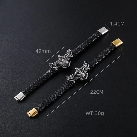 Pulsera De Cuero Trenzado Punk Hip Hop Para Hombre Con Águila De Acero Inoxidable 304 Cierre Magnético