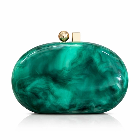 Evening Clutch Bag Acrylic Marble Texture Gold Ball Lock Luxury Party Formal Shell Shape Handbag For Women