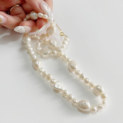 Collana Di Künstliche Perle Barocche Irregolari Argento Sterling 925 Placcato Oro 18K Choker Gioielli Minimalisti Regalo Donna