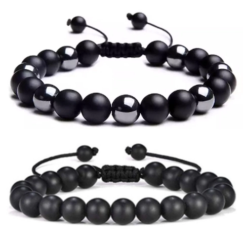 Men Beaded Bracelet Natural Lava Stone Hematite Tiger Eye Adjustable Braided Rope Vintage Fashion Jewelry Gift