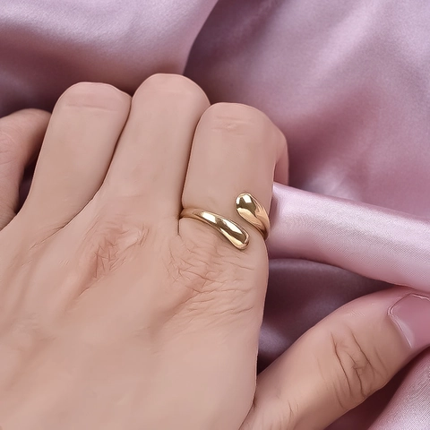 Minimalist Waterdrop Adjustable Open Ring 304 Stainless Steel 18K Gold Plated Geometric Bypass Design Jewelry For Women