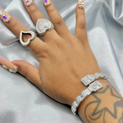 Hollow Heart Ring Copper With Zircon Iced Out Hip Hop Fashion Jewelry For Men And Women