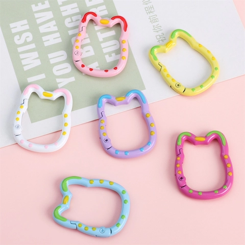 Cat Head Shape Painted Alloy Spring Clips Polka Dot Design DIY Keychain Hooks Bag Charms Jewelry Making Findings