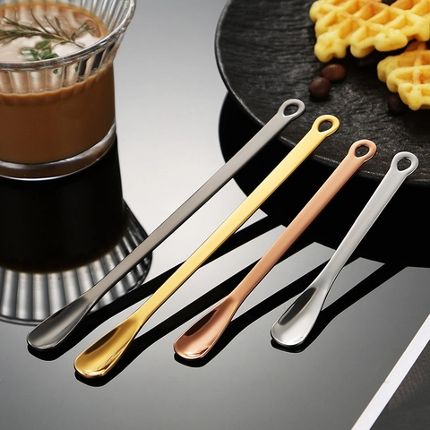 Cucchiaio Da Caffè In Acciaio Inossidabile 304 Manico Lungo Cucchiai Per Dessert Gelato Zucchero Stile Moderno