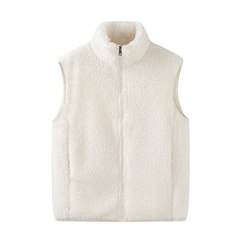 Gilet In Pile Sherpa Da Uomo Collo Alto Cerniera Spesso Caldo Colore Solido Casual Outdoor Inverno Giacca Senza Maniche