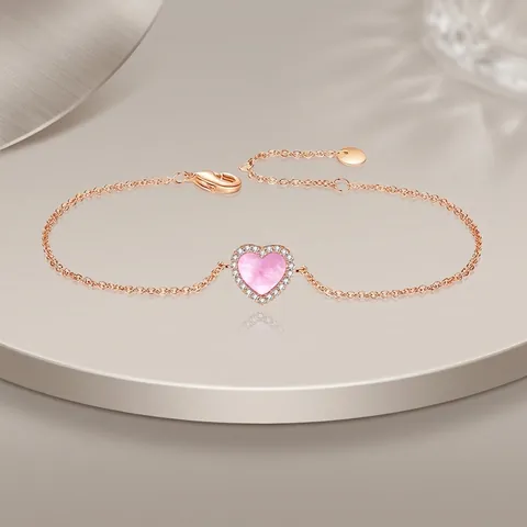 Mode Legering Hart Hanger Armband Voor Vrouwen Roze Wit Parelmoer Schelp Strass Ingelegde Verstelbare Sieraden Cadeau