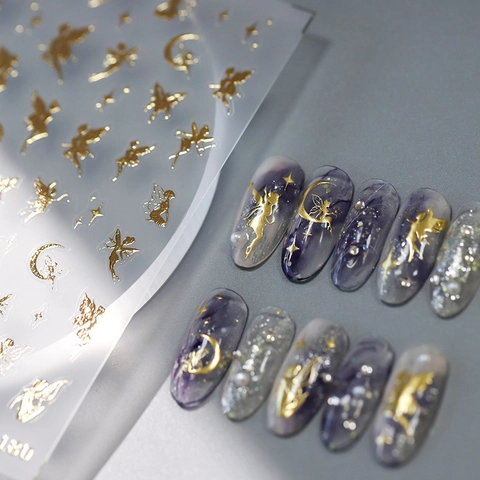 Pegatinas De Uñas Doradas Diseño De Hada Luna Estrella Auto Adhesivo Metálico 3D DIY Manicura Calcomanías Para Mujeres